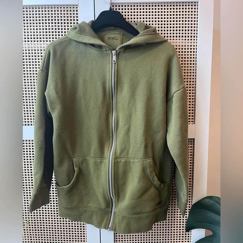 Madewell (MWL) Betterterry Full-Zip Long Hoodie Sweatshirt XS in Desert Moss